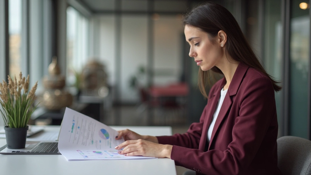 Профессиональный риэлтор изучает документы о недвижимости в офисе